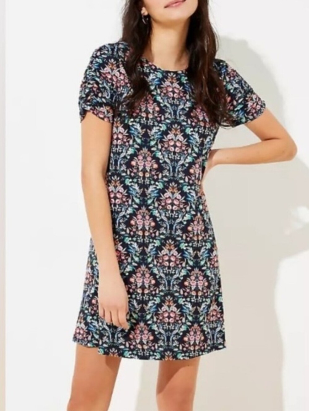 Loft Stretchy Floral Print Short Sleeve Dress